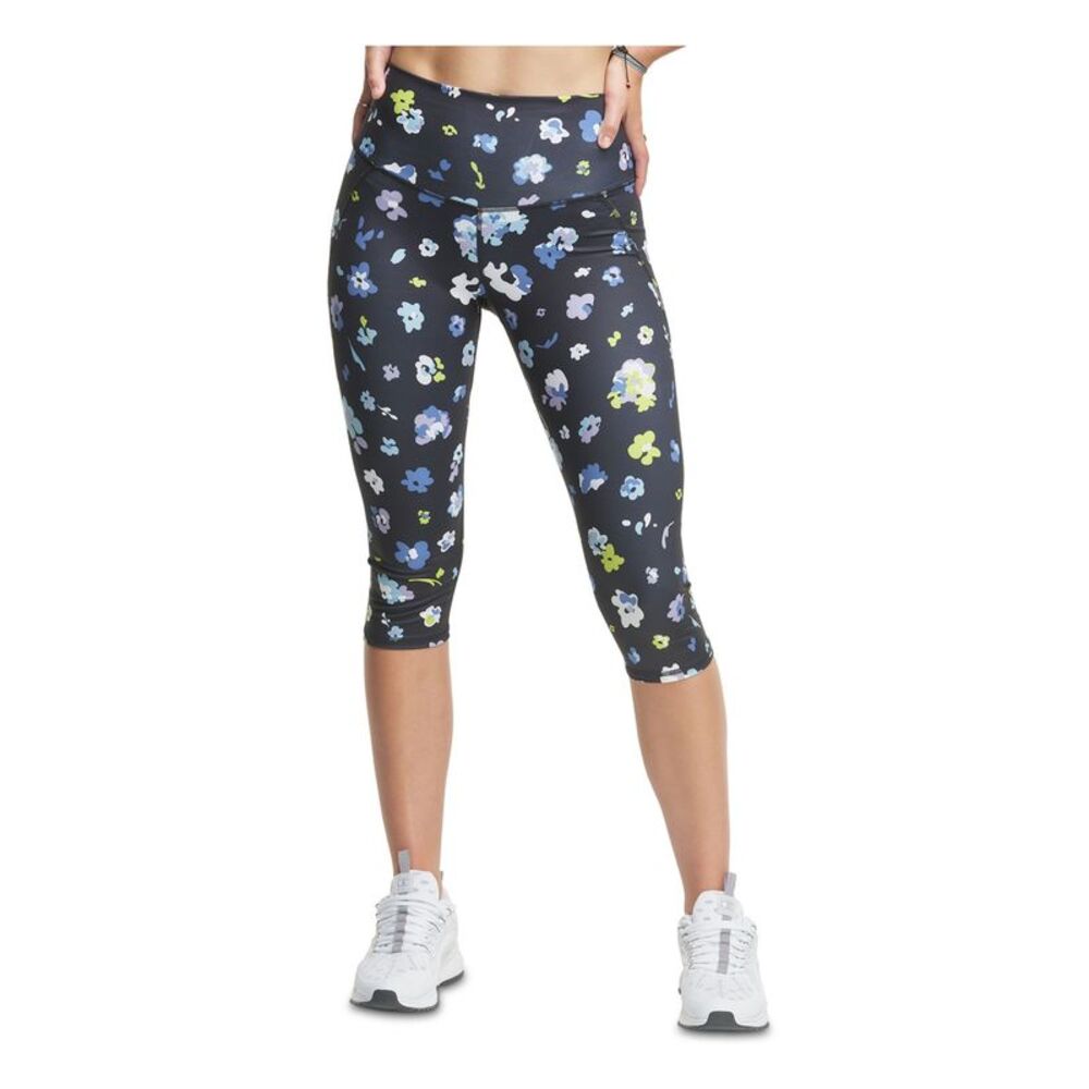 CHAMPION Womens Black Stretch Floral Active Wear Cropped Leggings S